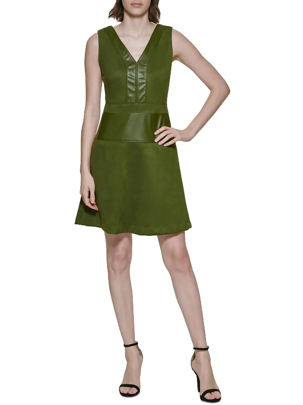 Comfortable Lounge Clothing Womens Faux Suede Mini Fit & Flare Dress