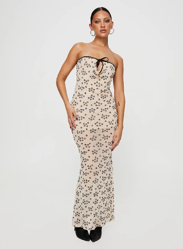 Women's Athletic Clothes Illuminating Maxi Dress Beige Floral