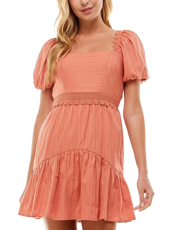 Flash Discount Juniors Womens Textured Square Neck Fit & Flare Dress