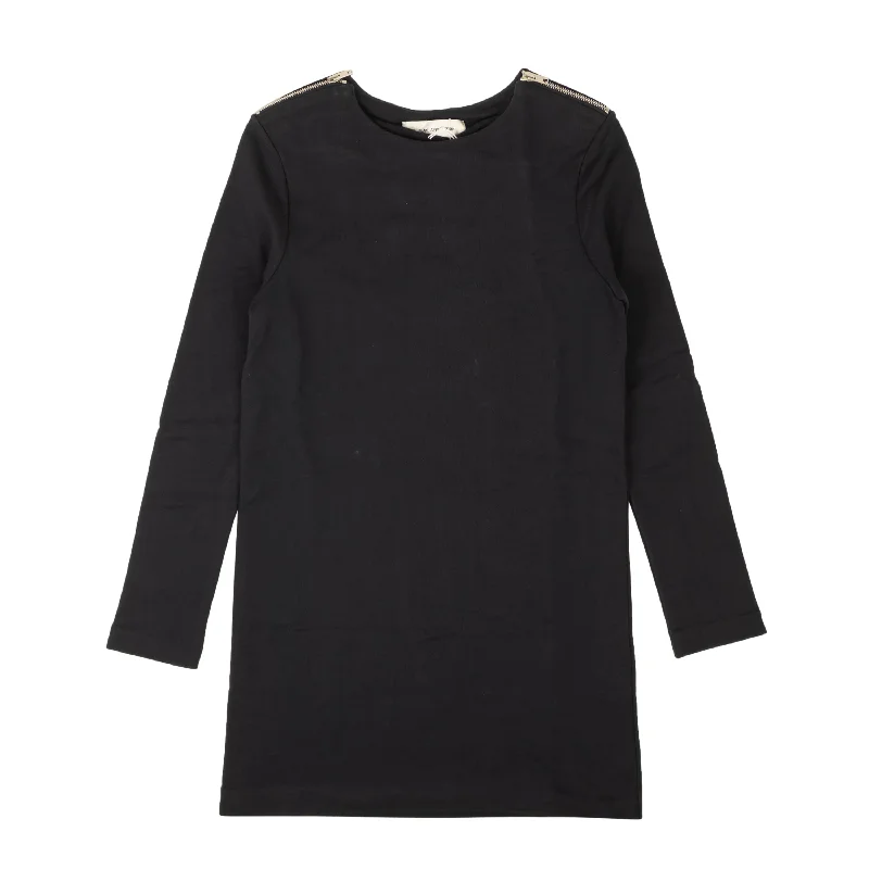 Women's Everyday Clothes Navy Blue Shoulder Zip Sweater Dress