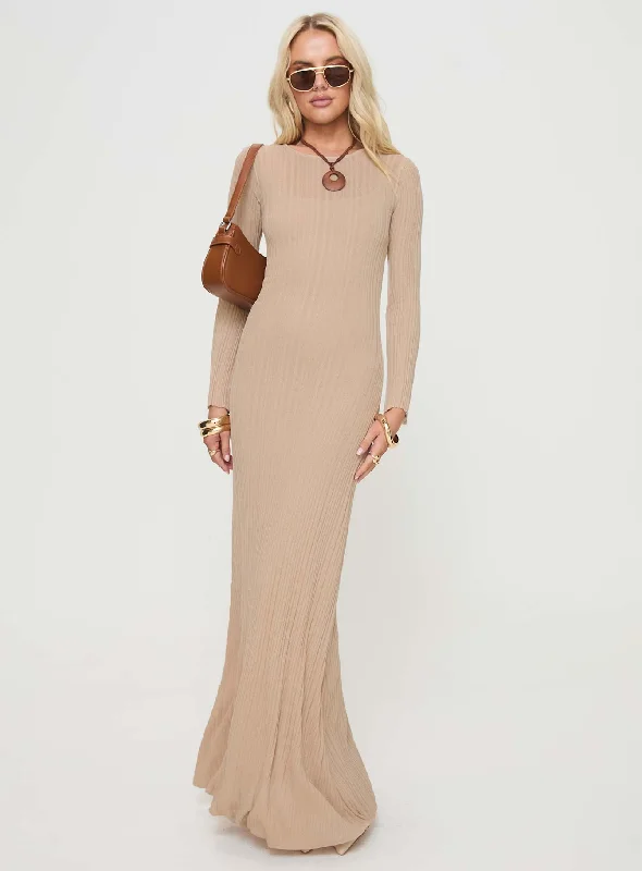 Women's Elegant Clothes Carlota Long Sleeve Maxi Dress Beige