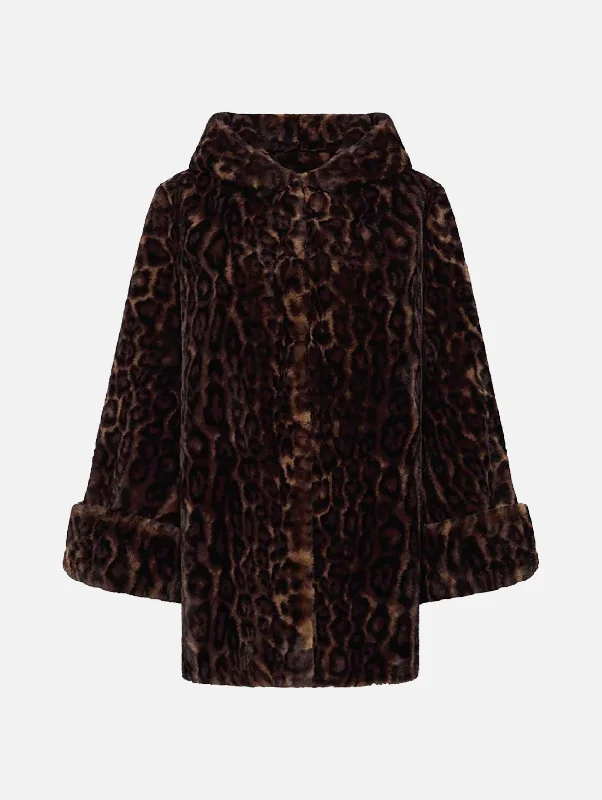 Women's Loungewear Clothes Chic Style Bunny Faux Fur Coat in Leopard