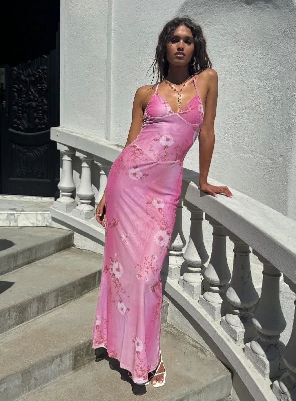 High-Fashion Women's Clothing Beverlie Halter Maxi Dress Pink Floral