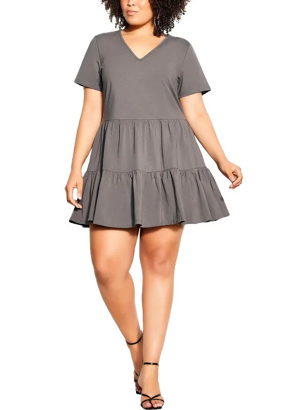 Casual Fashion Plus Womens Knee-Length Tiered Fit & Flare Dress