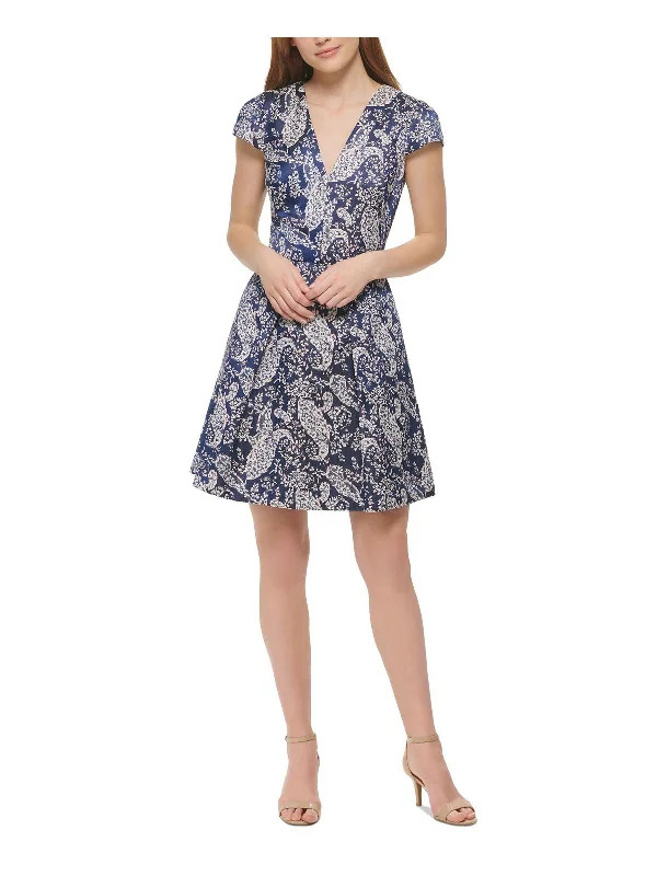 Clothes Woman Petites Womens Metallic Mini Fit & Flare Dress