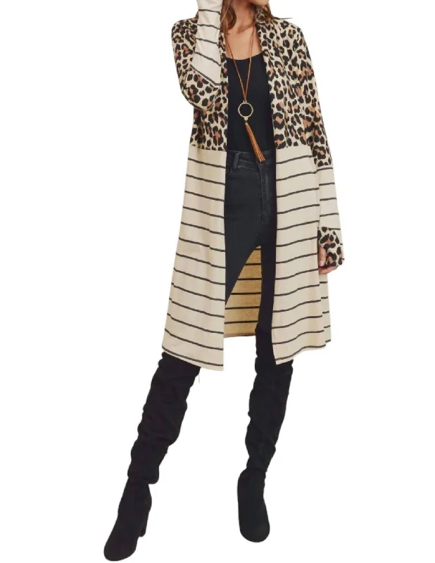 Fashionable Women's Clothes Latest Fashion Stripe Block Cardigan In Leopard Print