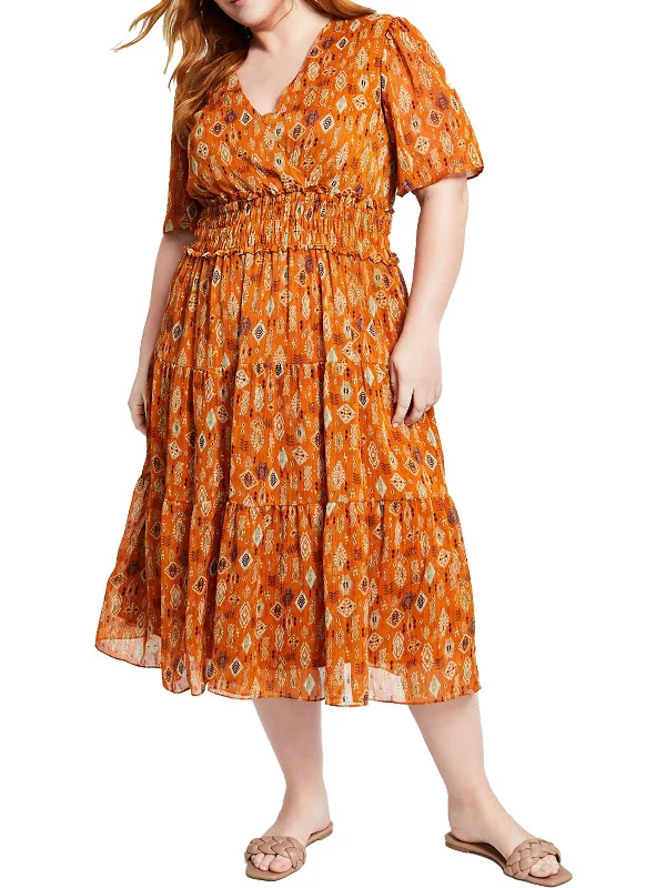 Trendy Outfits For Girls Plus Womens Printed Chiffon Fit & Flare Dress