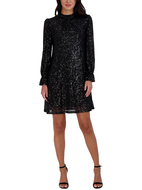 Urban Femme Streetwear Womens Sequined Mock Neck Sheath Dress