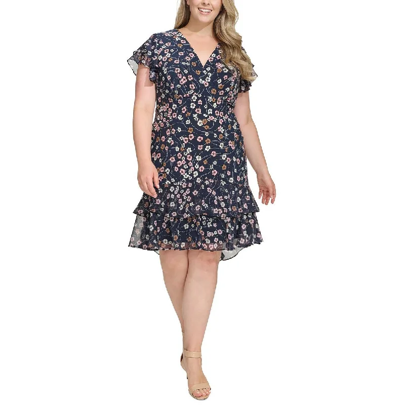 Women's Clothing For Outdoor Activities Plus Womens Faux Wrap Top Ruffled Fit & Flare Dress