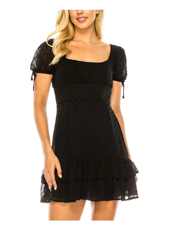 Women's Activewear for Exercise and Sports Juniors Womens Chiffon Velvet Pindot Fit & Flare Dress