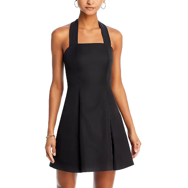 Women's Holiday Outfit Womens Mini Pleated Halter Dress