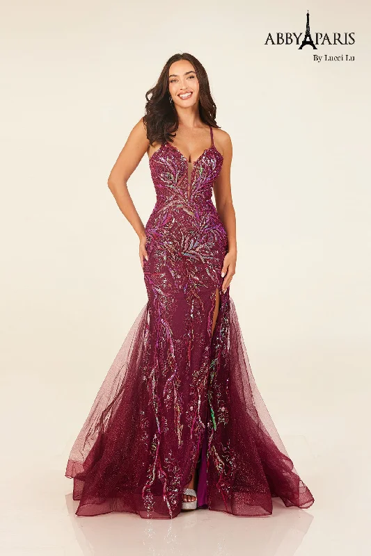 High-End Style Discounts Beaded Sleeveless Slit Gown by Abby Paris 90332 Refined Look