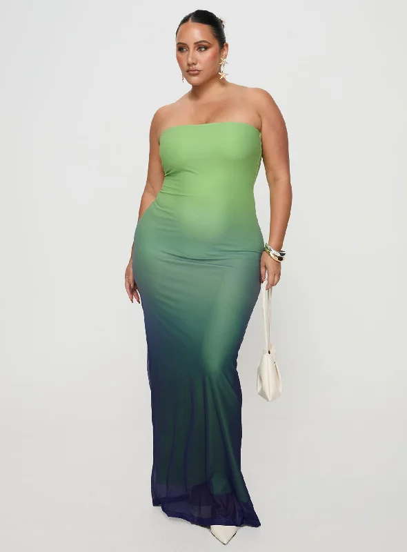 Women's Clothing for Every Season and Trend Stolen Love Strapless Maxi Dress Blue / Green Ombre Curve
