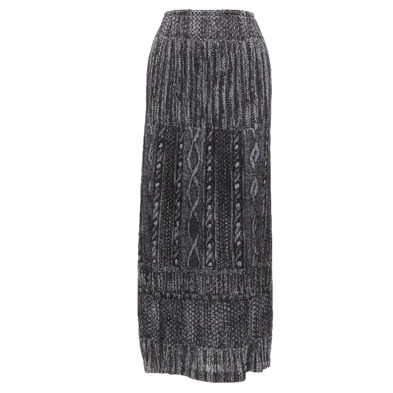 Stylish Women's Attire Graceful Fashion Issey Miyake Pleats Please cable knitprint pleated midi skirt Stylish Women's Attire Graceful Fashion Issey Miyake Pleats Please cable knitprint pleated midi skirt