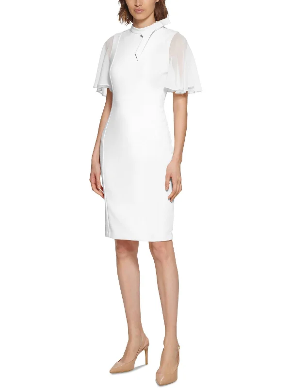 Women's Urban Fashion Petites Womens Bow Above Knee Sheath Dress