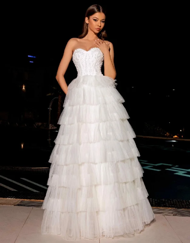 Additional Time-Limited Offers Celeste Layered Strapless Gown - Ivory Disco - Inspired Retro Dance Look