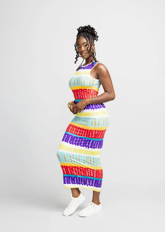 Flash Sales Today Hadi Women's African Print Jersey Dress (Rainbow Punch Adire) - Clearance