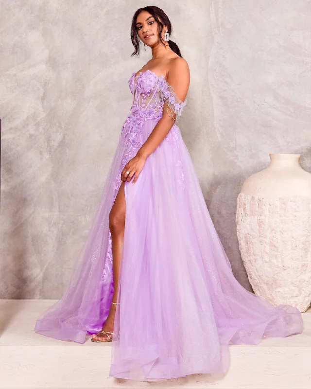 Hot Trends Nathalia Off Shoulder Corset Gown - Lavender Today Only