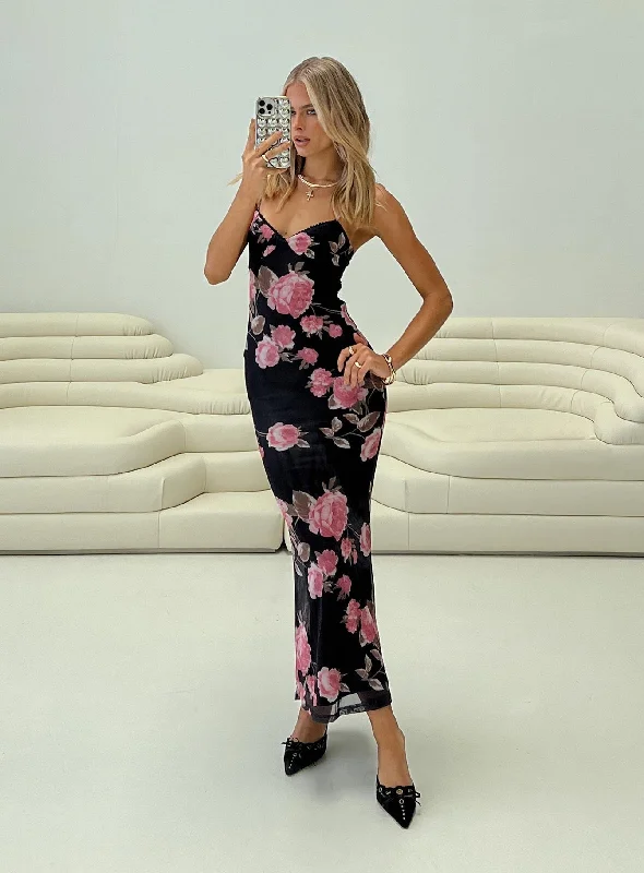 Timeless Women's Clothes Manolis Maxi Dress Black / Floral