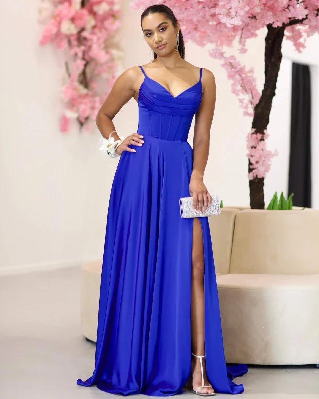 Unbeatable Deals Marlia Corset Satin Gown - Royal Blue Feminine Soft - Hued Look