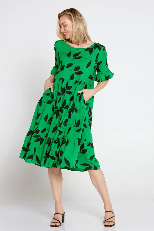 Versatile Women's Fashion Jackson Linen Dress - Green Leaves