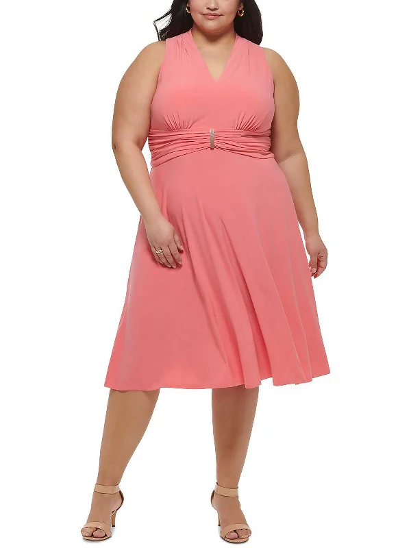 Women's Activewear Garments Plus Womens V Neck Long Fit & Flare Dress