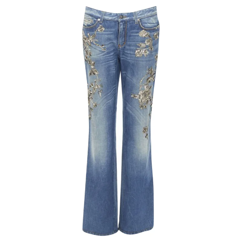 Women's Clothing For Holiday Travel The Epitome Of Modern Women's Fashion Roberto Cavalli silver bead crystal floral embellished boot cut Jeans Women's Clothing For Holiday Travel The Epitome Of Modern Women's Fashion Roberto Cavalli silver bead crystal floral embellished boot cut Jeans