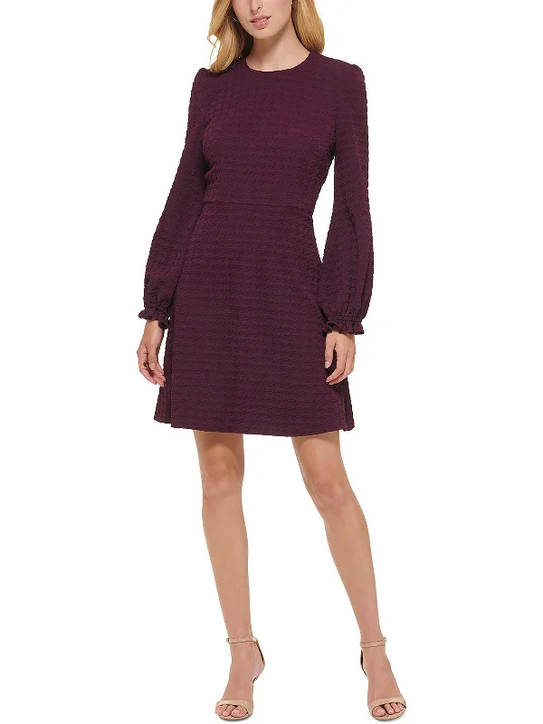 Women's Evening Clothes Petites Womens Knit Embossed Fit & Flare Dress
