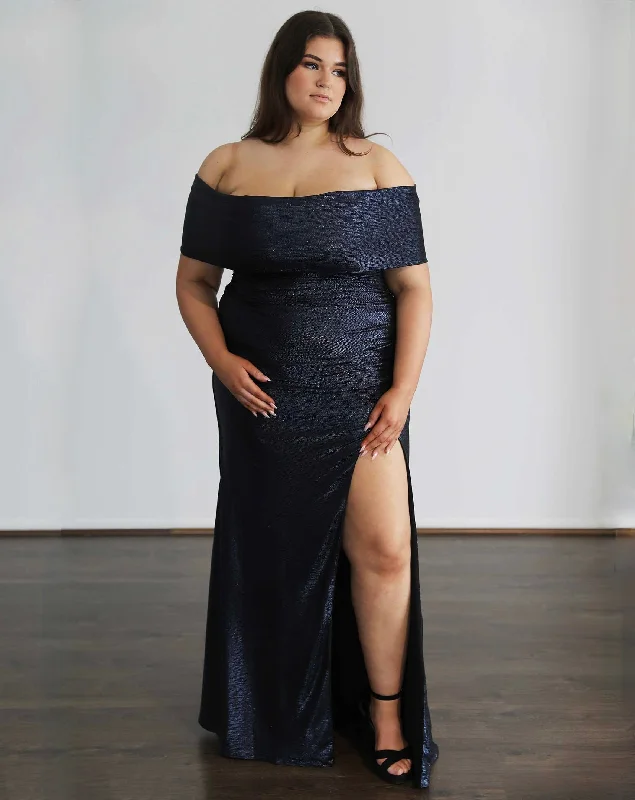 Seasonal Sale Forever Stretch Shimmer Gown - Midnight Navy Vintage Retro Party Wear
