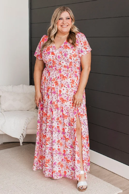 Women's Clothing For Casual Outings Make It A Moment Floral Maxi Dress- Pink & Coral