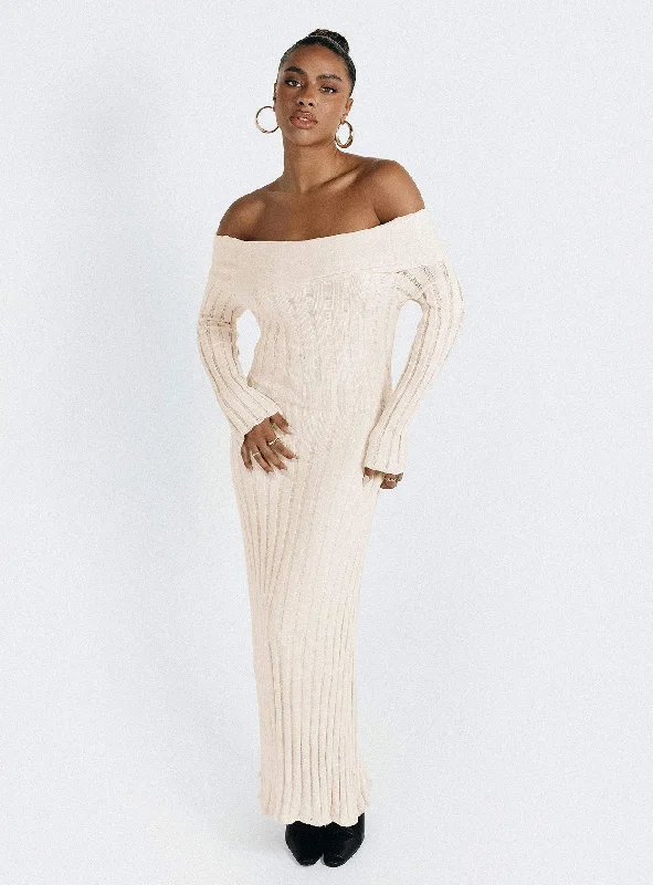 Timeless Women's Clothing Lefler Off The Shoulder Maxi Dress Beige