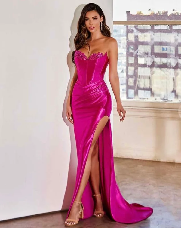 Limited Stock Blair Strapless Corset Gown - Magenta Grab Romantic Date - Night Styles Now
