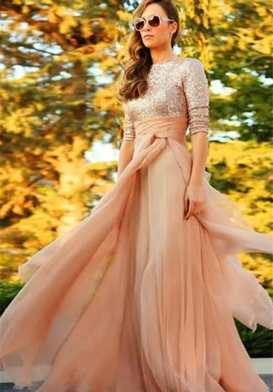 Spring Offer Stunning Sequins Long 2022 Evening Dress Half Sleeves Prom Gown Classic Timeless Elegant Style