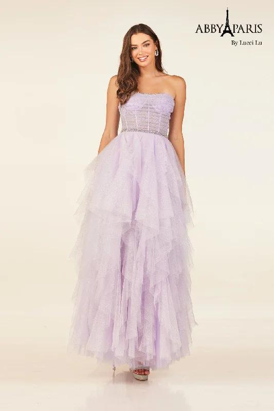 Feminine Style Promotions Strapless A-line Ruffled Gown by Abby Paris 90325 Dreamy Aesthetic