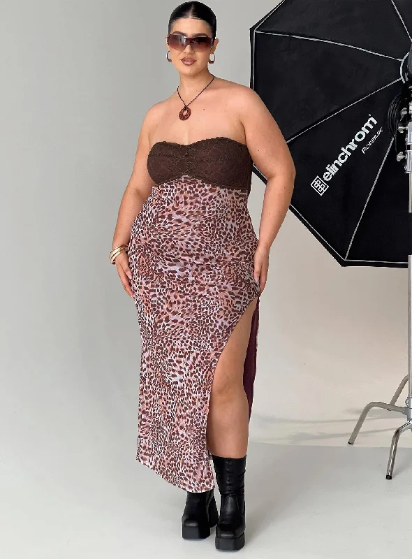 Sporty Streetwear Raidein Strapless Maxi Dress Leopard Curve