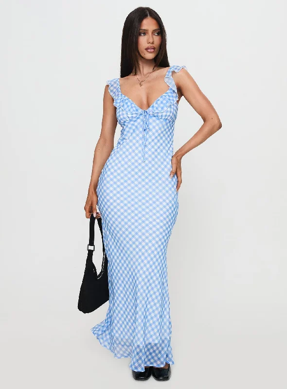 Women's Charming Outfit For Events Brigette Maxi Dress Blue Gingham