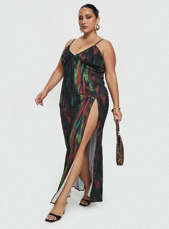Women's Plus-Size Garments Feather Maxi Dress Multi Curve