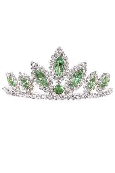 Trendy Pulse Girls Green Stone Mini Silver Tiara with Comb Modern Glamour