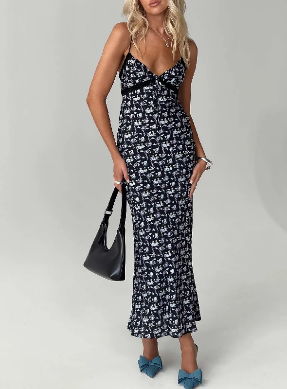 Women's Plus-Size Casual Outfit Emily Maxi Dress Black / Floral