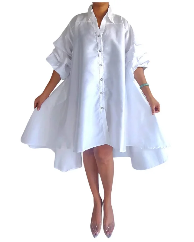 Women's Clothing With Trendy Designs Faux Silk Swing Dress In White