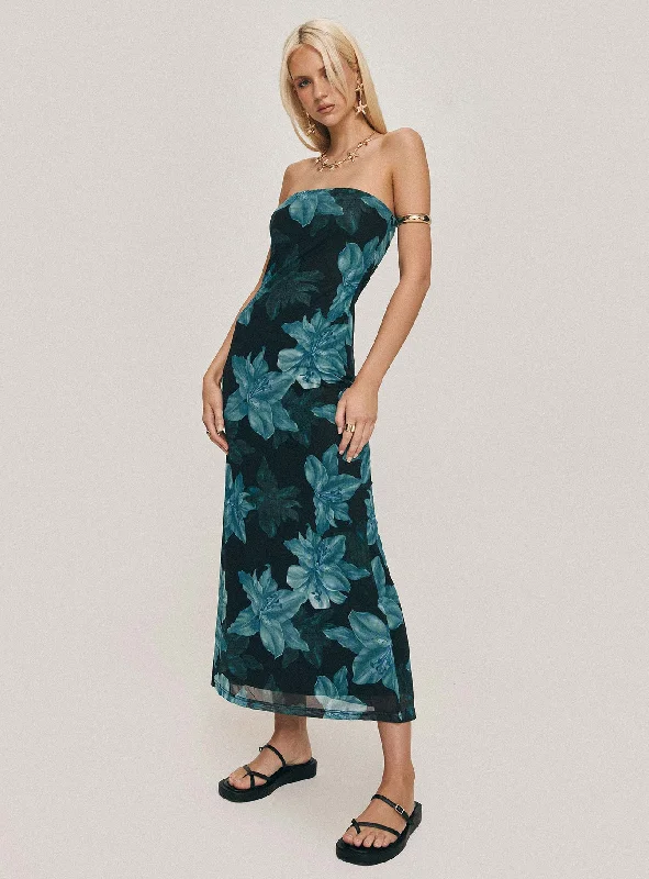 Chic And Comfortable Celik Maxi Dress Black / Blue Floral