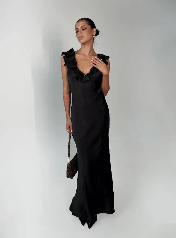 Trendy Online Boutiques Butacup Frill Maxi Dress Black