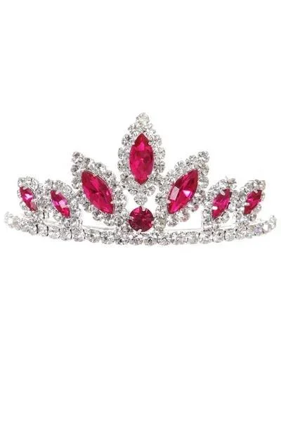 Embrace New Fashion Girls Fuchsia Stone Mini Silver Tiara with Comb Feminine Soft - Hued Styles