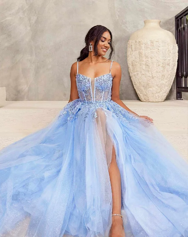 Daring Fashion Promotions Iris Corset Lace Gown - Icy Blue Graceful Movement